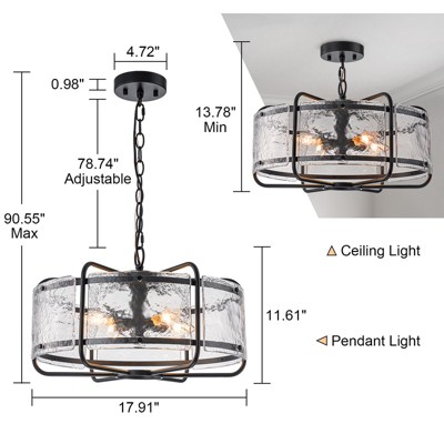 LLHZSY Lantern Clear Handmade Glass Ceiling Chandelier 17 9/10" Wide 4-Light Fixture-Black