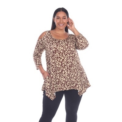 Plus Size Leopard Cold Shoulder Tunic - White Mark
