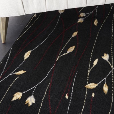 Elegant Floral Symphony Black Synthetic 8' x 10' Area Rug