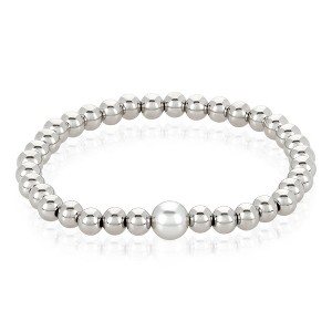 ELYA Women's Gray Crystal Pearl and Steel Bead Stretch Bracelet (6mm Wide) - 1 of 4