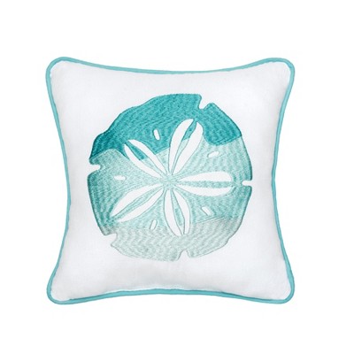 C&F Home 10" x 10" Blue Sand Dollar Embroidered Accent Throw Pillow Coastal Home