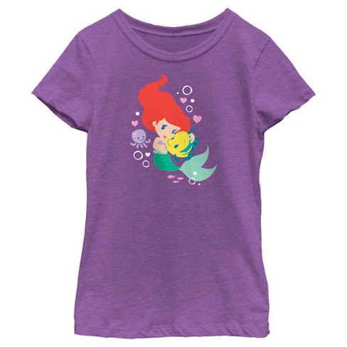 Girl's The Little Mermaid Ariel Flounder Hug T-shirt - Purple Berry - X  Small : Target
