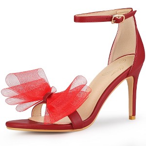 Perphy Women's Back to College Open Toe Ankle Strap Mesh Bow Tie High Stiletto Heels - 1 of 4