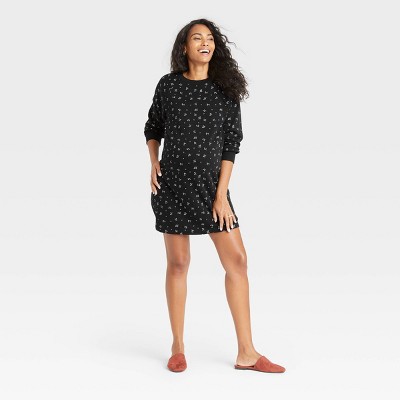 The Nines by HATCH™ Long Sleeve French Terry Sweatshirt Maternity Dress Black Floral Print