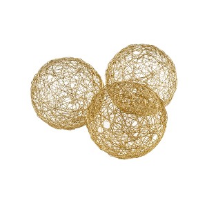 HomeRoots Set of Three Gold Wire Five Inch Decorative Orbs - 1 of 4