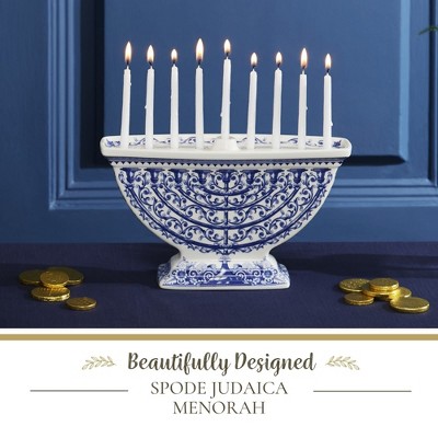 Sapphire Blue Ceramic Baroque Print Menorah