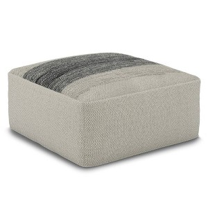 Irena Square Woven PET Polyester Pouf Gray/White - WyndenHall: Upholstered, No Assembly, Spot Clean, Padded Seat - 1 of 4