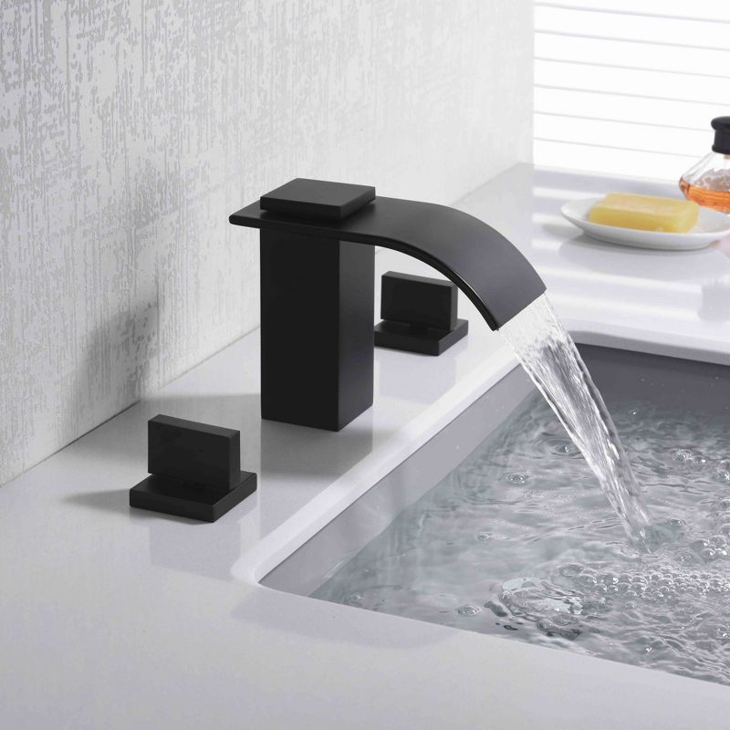 Sumerain Widespread Waterfall Matte Black Bathroom Faucet 3 Hole 2 Handle 8 Inch Vanity Sink Faucet, 4 of 10