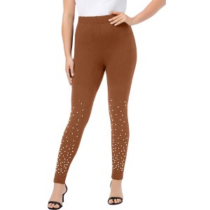 Roaman's Women's Plus Size Rhinestone And Pearl Legging - 1 of 4