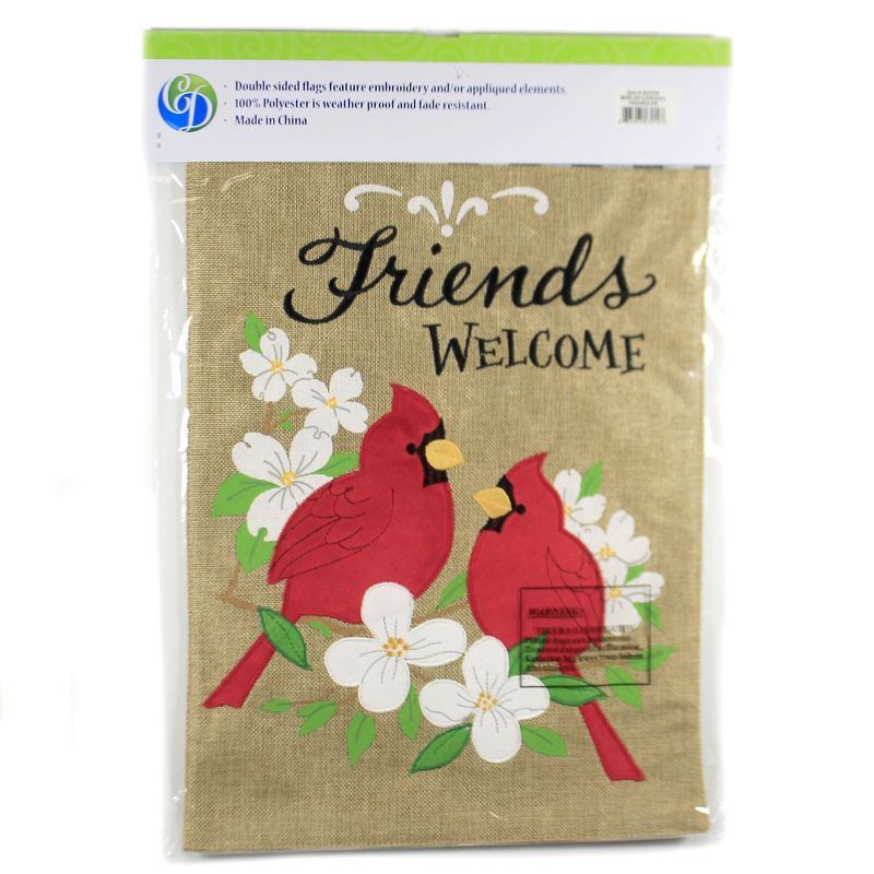 Home & Garden Burlap Cardinal Friends Flag  -  One Garden Flag 18 Inches -  Applique Embroidered  -  4321Fm  -  Polyester  -  Red, 3 of 4