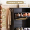 Gulches Mid Century Narrow Black Shoe Cabinet 4 Rattan Flip Drawers 2 Silvery Hooks Anti Tip MDF Freestanding Entryway Hallway Organizer - 3 of 4