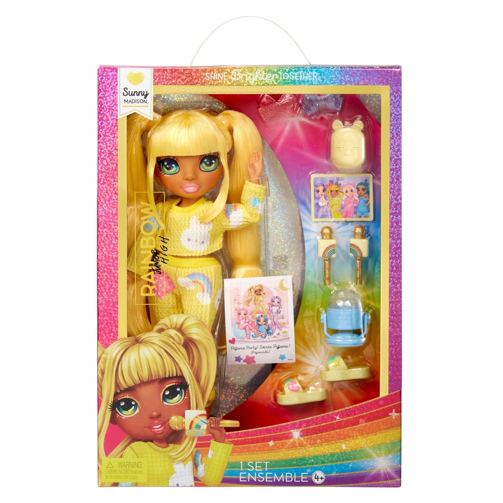 Rainbow High Jr High PJ Party Sunny Yellow 9''Posable Doll with Soft One Piece Pajama, Slippers, Play Accessories