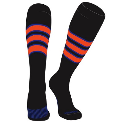 PEAR SOX Striped OTC Baseball, Softball, Football Socks (C) Black, Royal, Orange