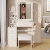 Okak Sliding Mirror Vanity Desk, Space-Saving Makeup Table with Hidden Storage, 3 Lighting Modes & Cushioned Stool for Small Bedrooms - 4 of 4