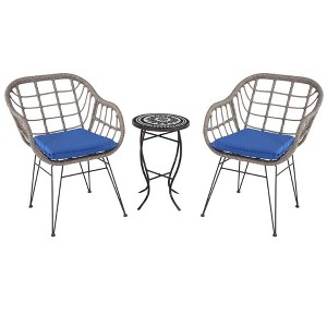 Jiallo Faux Rattan Basket Chair set with Mosiac accent table - 1 of 4