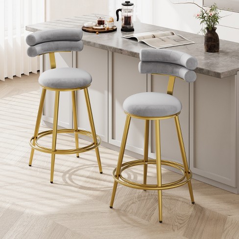 DOMETOUR 27.65'' Modern Velvet Counter Stools Set of 2 with iron Frame Soft Back and Footrest for Kitchen Dining Room - image 1 of 4