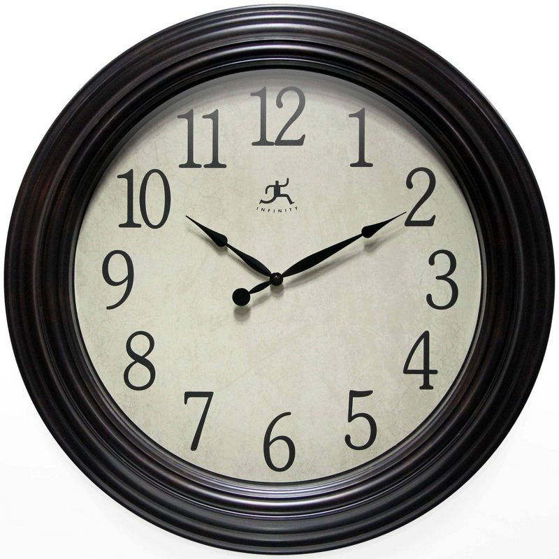 23&#34; Classic Indoor Bevelled Framed Wall Clock Black/Brown - Infinity Instruments, 1 of 9