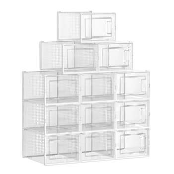 APQ Shoe Storage Boxes. Ventilated Clear Shoe Box Organizer 12 Pack. Durable Plastic Shoes Organizer. Roomy and Stackable Shoe Boxes Set. Easy to Open