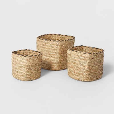Set of 3 Natural Woven Twisted Rim Rectangular Nesting Baskets - Brightroom™