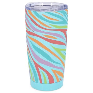 Elanze Designs 20 oz Stainless Steel On the Go Insulated Travel Tumbler With Push Top Lid, Rainbow Zebra Print Sky Blue - 1 of 4