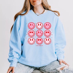 Simply Sage Market S.W.Smiley Valentine Smiley Face Chart Lightweight Garment Dyed Sweatshirt - 1 of 4