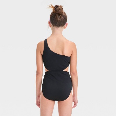 Art Class Girls' Solid One Piece Swimsuit - art class™ Black S: Recycled Polyester, Adjustable Strap, UPF 50+ — фото 2