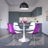 LeisureMod 5-Piece Dining Set, 35" Round Dining Table, White Iron, 4 Side Chair in Chrome - 2 of 4