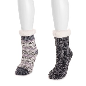MUK LUKS Women's Chenille Eyelash Mix Cabin Sock (2 Pair Pack) - 1 of 3