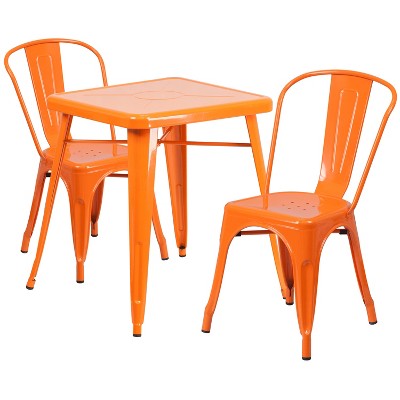 Emma and Oliver Commercial Grade 23.75" Square Metal Indoor-Outdoor Table Set w/ 2 Stack Chairs