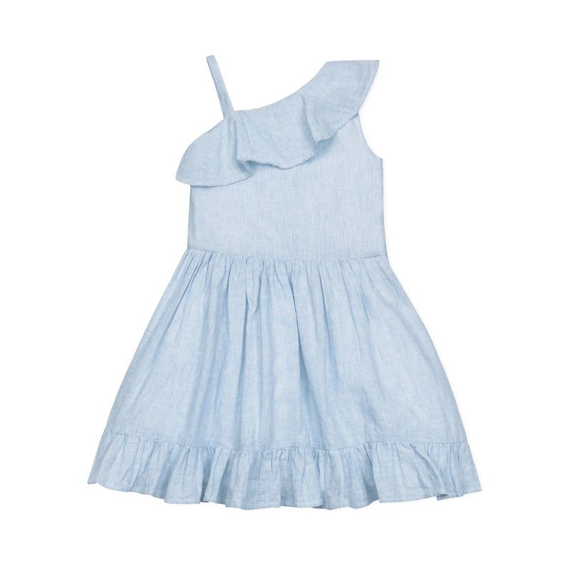 Hope & Henry Girls' Linen One Shoulder Flounce Dress with Ruffle Hem, Infant, 3 of 8