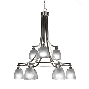 Toltec Lighting Paramount 9 - Light Chandelier in  Brushed Nickel with 5" Clear Ribbed Shade - 1 of 1