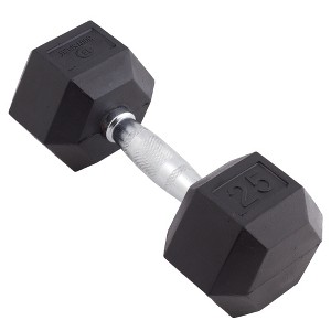 Body Sport Rubber Encased Hex Dumbbell Weight, Strength Training Equipment for Home Gym, Black - 1 of 4