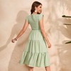 Womens Maternity Summer Casual Flutter Short Sleeve Smocked Dress Crew Neck Tiered Midi Dress Baby Shower Photoshoot - 4 of 4