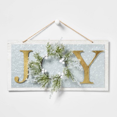 Metal JOY with Greenery Hanging Sign - Wondershop™