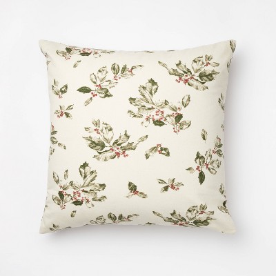 Oversized Mistletoe Square Throw Pillow Cream/Green - Threshold™ designed with Studio McGee