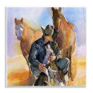 Stupell Industries Cowboy & Animals Watercolor Wall Plaque Art, 12" x 12" - 1 of 4