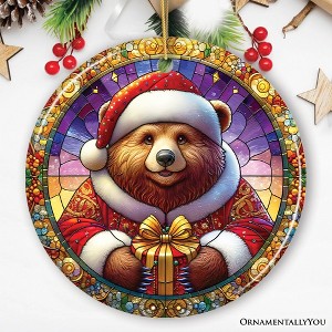 Santa Bear Stained Glass Style Ceramic Ornament, Christmas Gift and Decor| OrnamentallyYou - 1 of 4