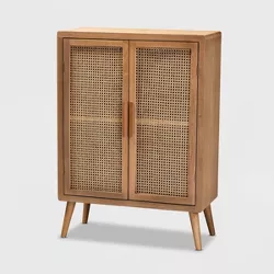 Alina Wood and Rattan 2 Door Accent Storage Cabinet Oak - Baxton Studio