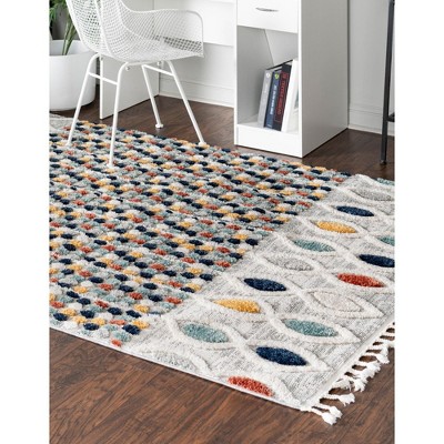 Braided Black and Multicolor Geometric Rectangular 9' x 12' Synthetic Rug