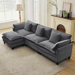 GarveeHome 112"L modular corduroy sectional sofa with movable ottoman and pillows, modern L/U-shape, deep seat for living room, bedroom or office - 1 of 4
