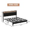 King Size Upholstered Bed Frame with LED Lights and Storage Headboard, Heavy Duty, Charging Station, No Box Spring Needed, Black Leather - 2 of 4