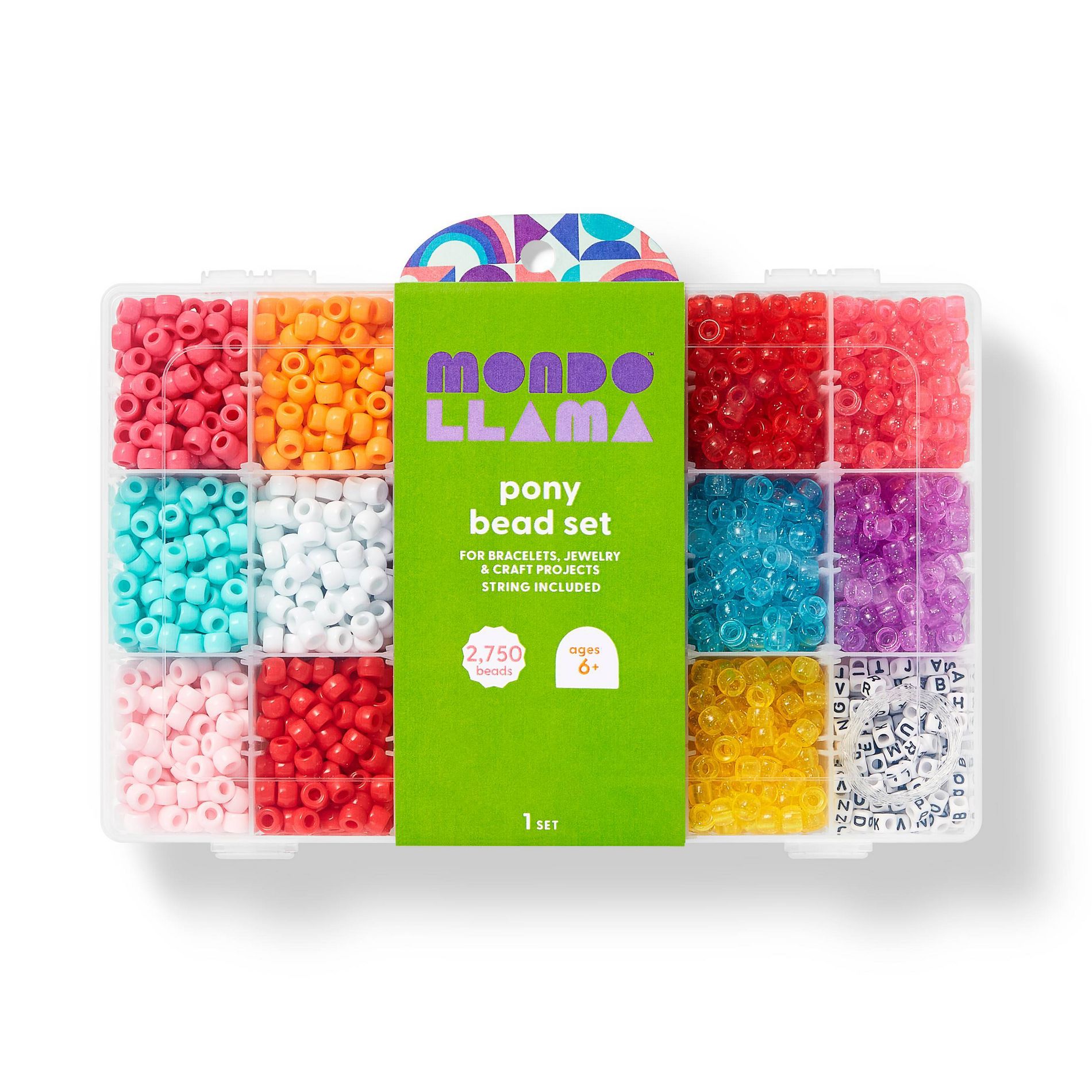 2750ct Pony Bead Set - Mondo Llama™: Multicolor Craft Embellishments, Plastic Beads for Kids 6+