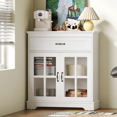 Glass Door Sideboard with Drawer, Adjustable Shelves, and Ample Storage for Kitchen, Dining, or Living Room