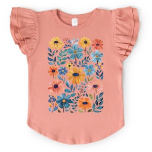 The Juniper Shop Watercolor Daisy Garden Flutter Sleeve Tee - 2T - Mauve - 1 of 4