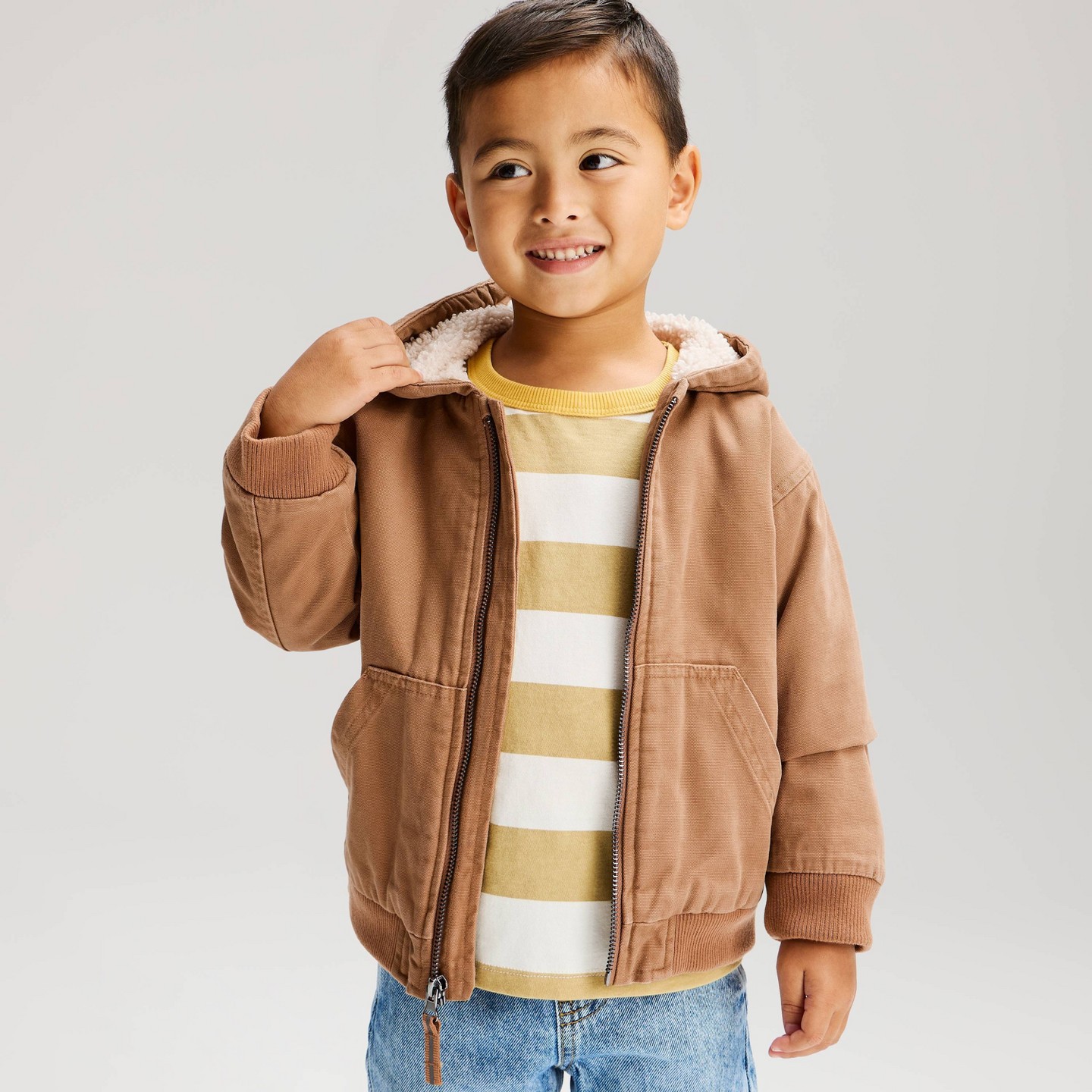 Пальто Cat & Jack Faux Shearling Lined Hooded Coat для мальчиков-малышей, цвет: Коричневый — фото 1