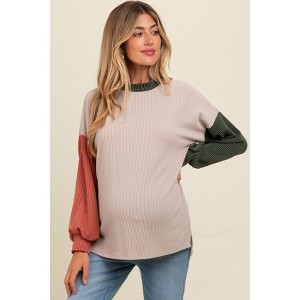 Pinkblush Cream Ribbed Colorblock Maternity Side Slit Top - 1 of 4