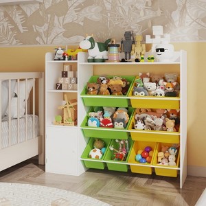 GustoWave Kids Toy Storage Unit, Children's Bookcase Storage Unit, Toy Organiser with 8 Removable Toy Bins & Storage Shelves - 1 of 4