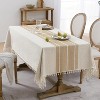 BRINJOY  Tablecloth Rectangle, Outdoor Waterproof Linen Cotton Farmhouse Table Cloths with Tassel 55 x 70 Inch, Coffee Lines - 4 of 4