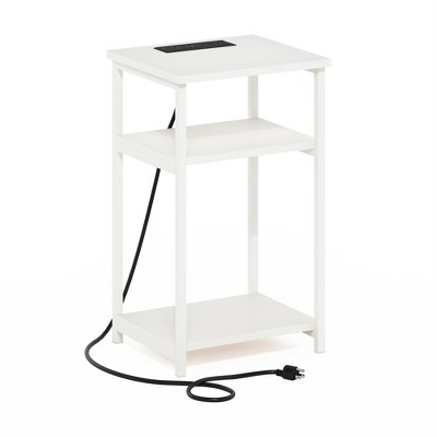 Furinno Moretti 3-Tier USB and Type-C Charging Port Open Storage Side Table with Metal Frame, White/White