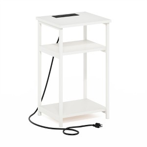 Furinno Moretti 3-Tier USB and Type-C Charging Port Open Storage Side Table with Metal Frame, White/White - 1 of 1